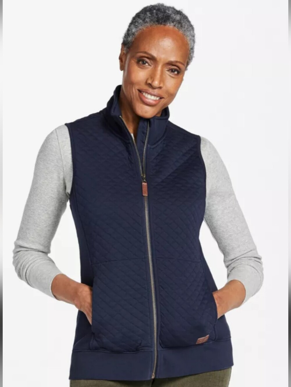 L.L.Bean Women's Blue Quilted Sweatshirt Vest Full Zip Preppy Gorpcore Size S